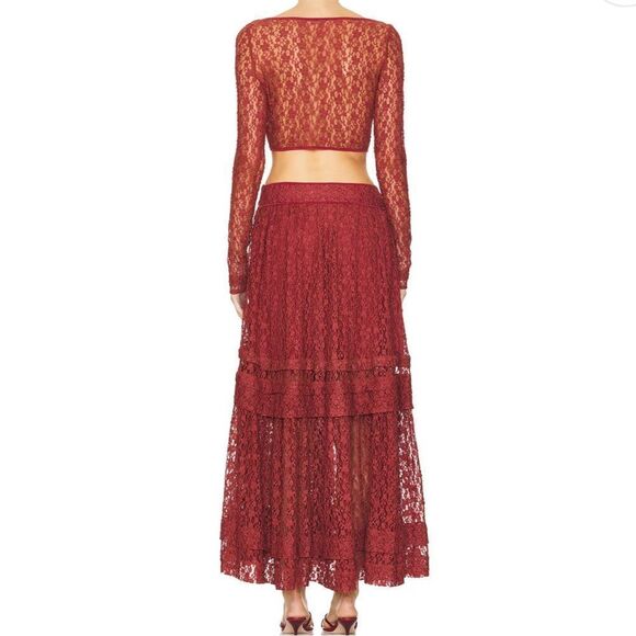 Free People Arcana Lace Top & Skirt Set in Marsala Combo - Picture 4 of 10